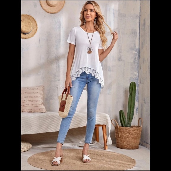 Asymmetrical Top with Scallop Lace Hem,SML - Picture 5 of 8